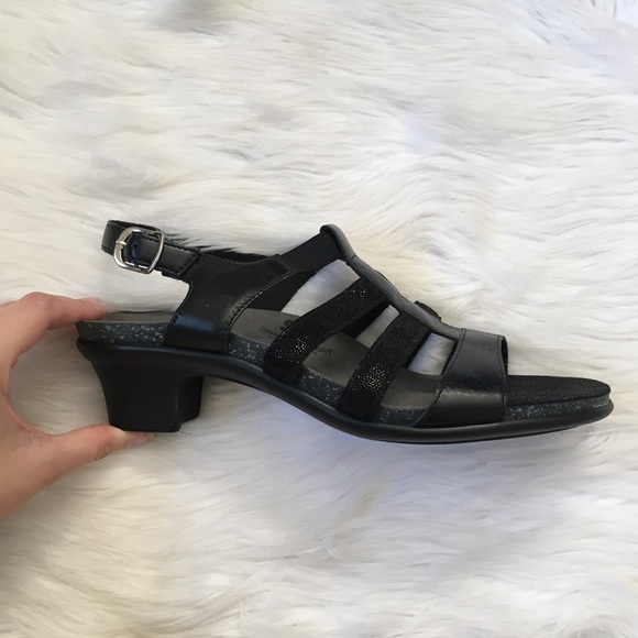 SAS Black Strap Heeled Sandal Narrow Comfort Shoes - Picture 3 of 7